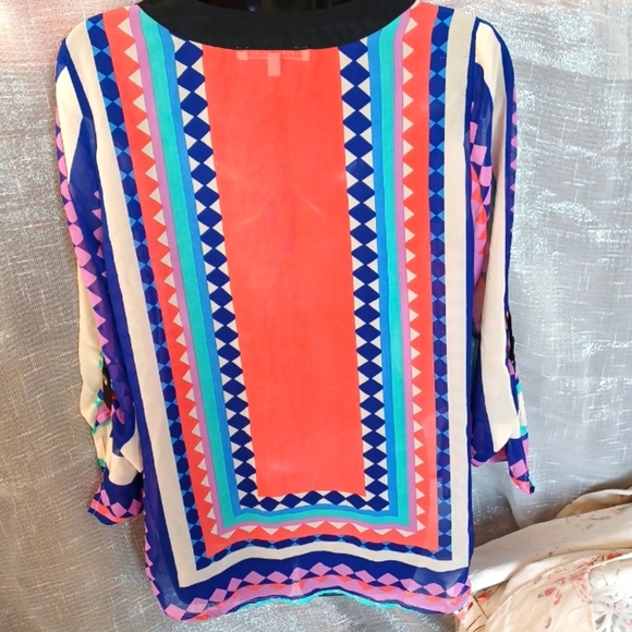 BLACK RAINN STRIPED TUNIC SZ M, semi-sheer - Picture 3 of 4